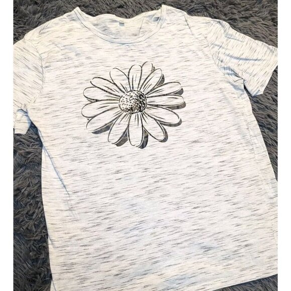 Women's Flower Print Designer Tshirts Size Large Heather Grey Loose Fit Feel - Picture 3 of 8
